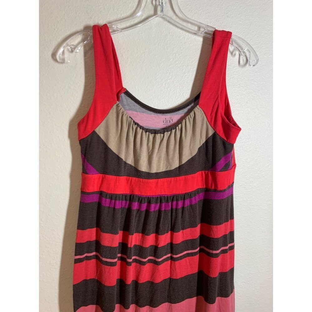 Duo Maternity Maxi Dress Women's Size Small Striped Y2K Retro Red Brown Casual - Picture 2 of 4